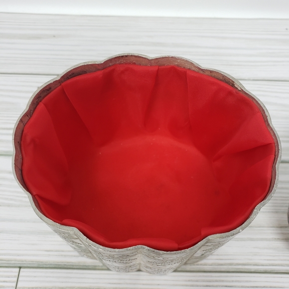 Oval Scalloped Jewelry Trinket Box Red Interior Lined Removeable Lid Acorn Hande - Picture 3 of 16